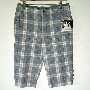NWT Gloria Vanderbilt Blue Plaid Long‎ Stretch Shorts Size 10 Petite